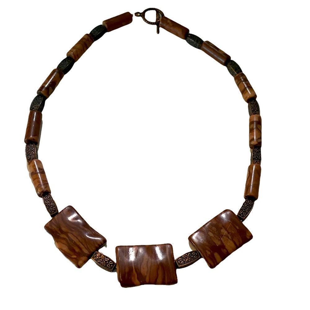 Necklace Glass & Copper Round Cylinder  Metal Beads Wire Surfer Bali Boho Style